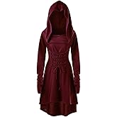 FSUJWOA Womens Renaissance Costumes Halloween Costume for Womens Medieval Vintage Hooded Costume High Low Pullover Dress