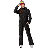 SNBOCON Womens One Piece Ski Suit Colorful Jumpsuits Snowboard Snowsuits Winter Waterproof fo(3XL,Blk)