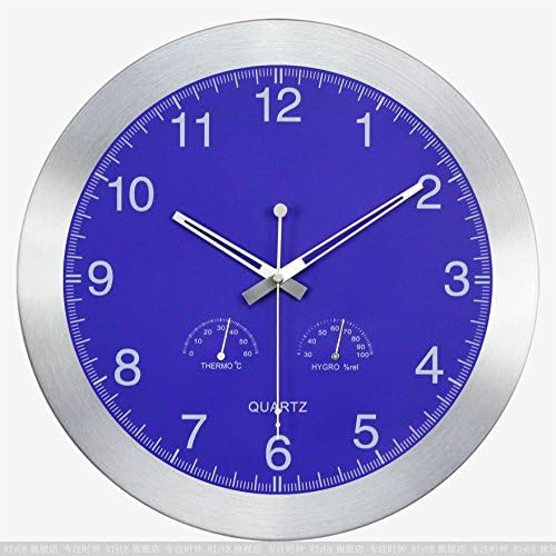 SNEED-35CM Sweep mute silent living room wall clock temperature and humidity creative quartz clocks hanging garden table , brushed aluminum