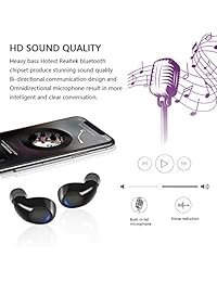 Auriculares inalámbricos Kissral Bluetooth 5.0 de 15 horas de tiempo de reproducción con graves profundos y sonido HD por Bluetooth auriculares con micrófono integrado y funda de carga negra