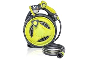 YASHINE 50ft Retractable Garden Hose Reel, Portable Simple Home Hose Reel, 45+5FT with 10 Patterns Spray Nozzle, Adapts to St