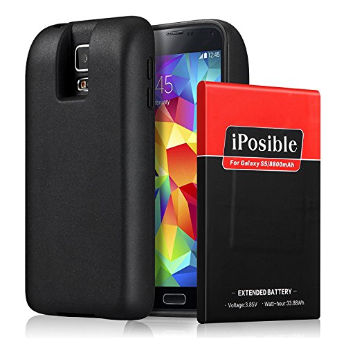 Samsung Galaxy S5 Battery iPosible [8800mAh] Extended Battery with NFC and Black Protection Cover Case (More than 3X Extra Battery Power) for Galaxy S5 All Versions [24 Month Warranty]