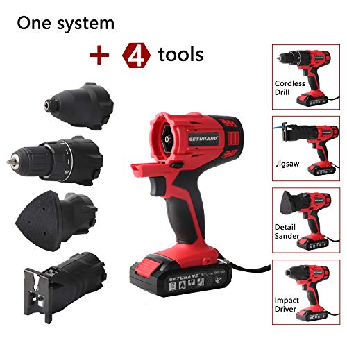 GETUHAND Cordless Tools Combo Kit with Case, 20V Lithium Ion Power Tools Combo Kit, 4-IN-1 Tool-3/8" Cordless Drill/Driver,1/4" Impact Driver, Jigsaw and Detail Sander - Thumbnail 7