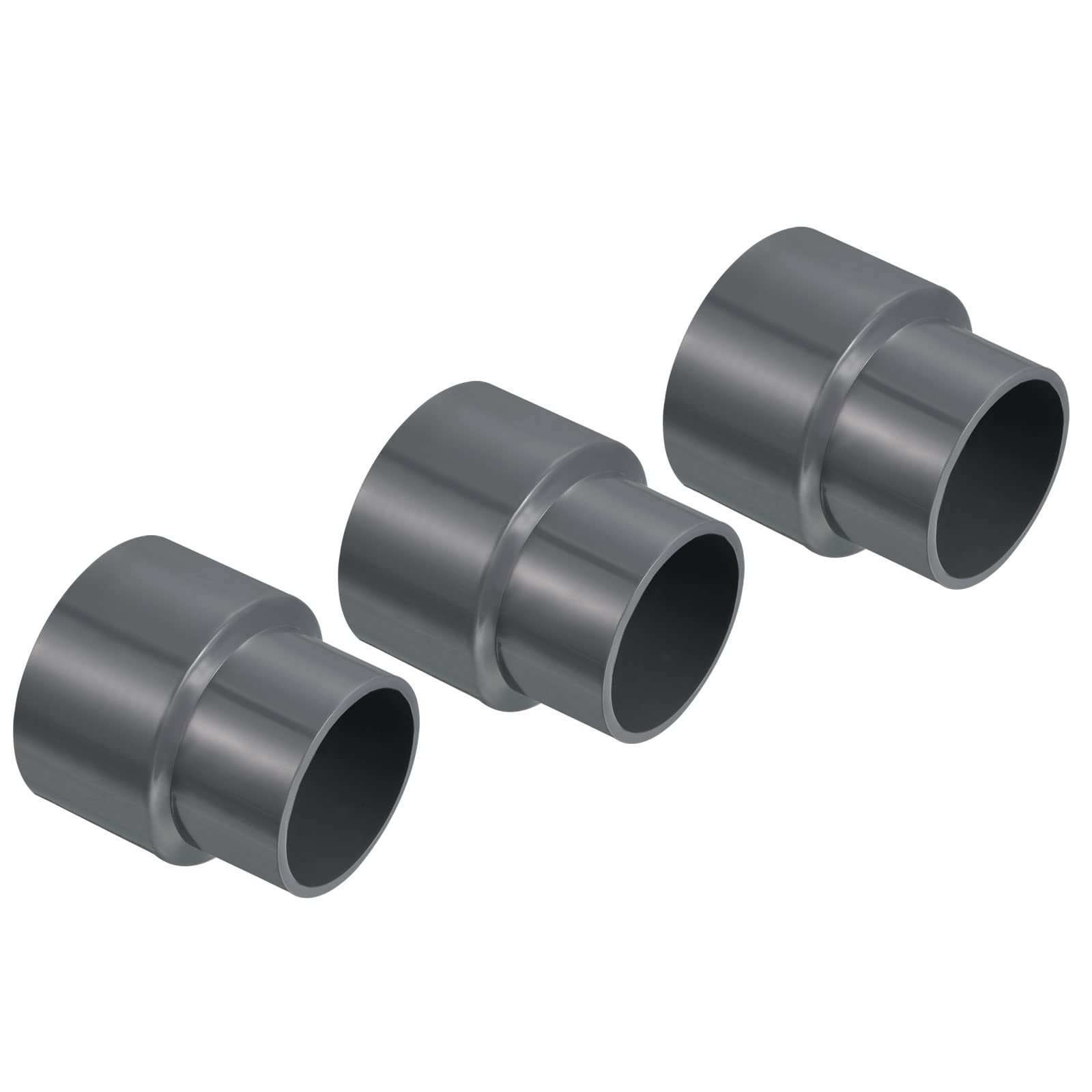 PATIKIL PVC Reducer Pipe Fitting 63x50mm, 3 Pack Straight Coupling Adapter Connector, Gray