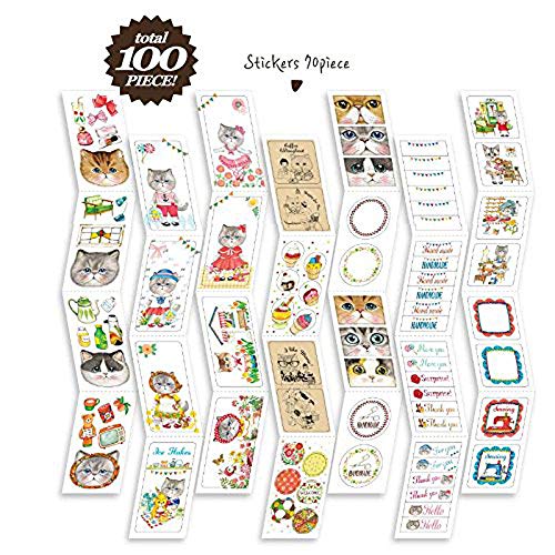 Cat Sticker Bookmark Gift Card 100pcs Set Sheets Decal Label Cat Collection forChildren, Teacher, Parent, Grandparent, Kids, Craft, School, Planners & Scrapbooking (Cat)