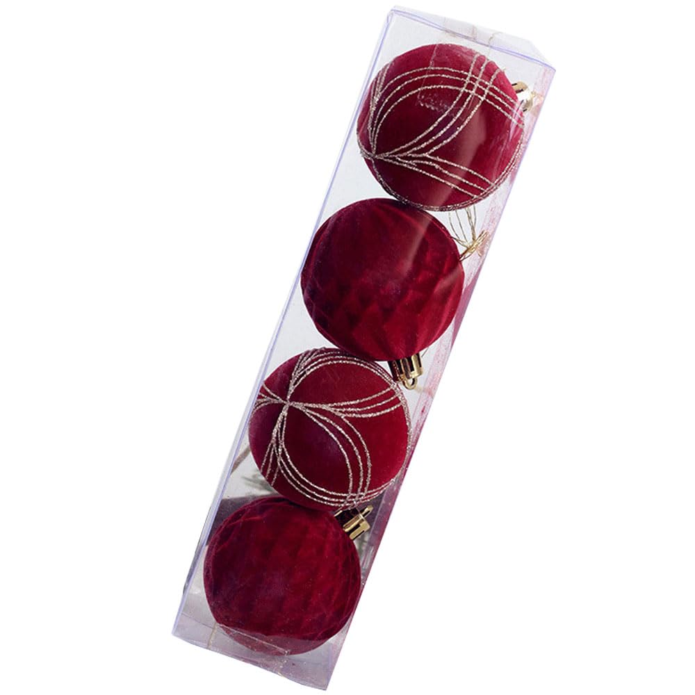 Christmas Tree Ornaments Velvet Balls Shatterproof Decorations Xmas Baubles Party Holiday Wedding Dark Red (6CM)