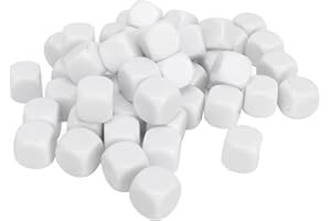 50Pcs Blank Six-Sided Dice Round Corner Plastic 0.6" Dice Cubes for Board Game DIY Sticker Math Teaching Party (White)