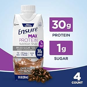 Image of Ensure Max Protein Nutritional Shake with 30g of Protein, 1g of Sugar, High Protein Shake, Cafe Mocha, 11 fl oz, 4 Count