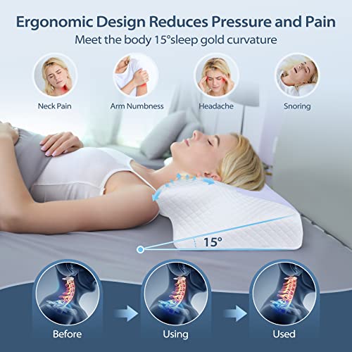 HOMCA Cervical Memory Foam Pillow, Orthopedic Neck Support Pillow, Ergonomic Pillows for Side and Back Sleepers