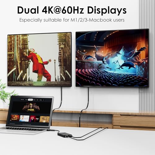 WAVLINK USB 3.1/USB-C to Dual HDMI Adapter - DisplayLink Dual 4K 60Hz Monitor Hub for Windows & Apple M1/M2/M3 Mac, Compatible with New MacBook Neo