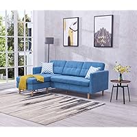 EiioX Linen Fabric Sectional Sofa L-Shape Couch, Mid-Century Modern Chaise Lounge for Living Room, 59.4" L 82.3" W 34.3" H, Light Blue