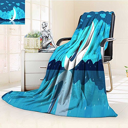 YOYI-HOME Lightweight Summer Duplex Printed Blanket, The Girl's Back on The Moon Warm Microfiber All Season Bedï¼ŒSofa, Air-Conditioner Room/59 W by 79" H