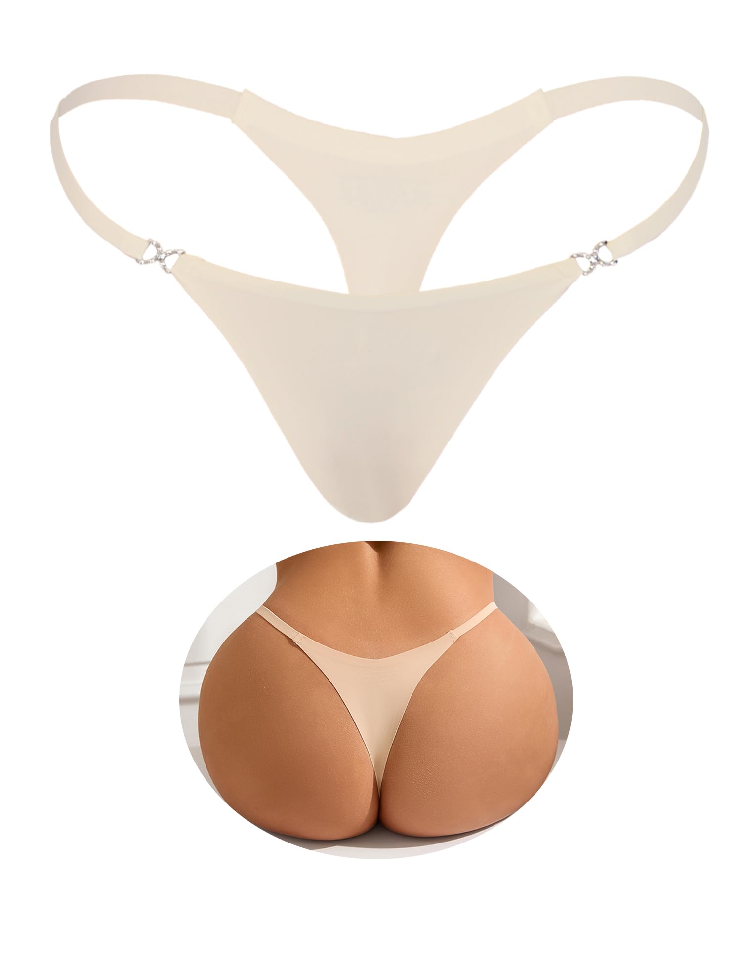 Photo 1 of comeondear Womens Nude Seamless Underwear Panties Sexy Plus Size Bikini Thongs No Show High Rise Rhinestone G-String Tanga - S