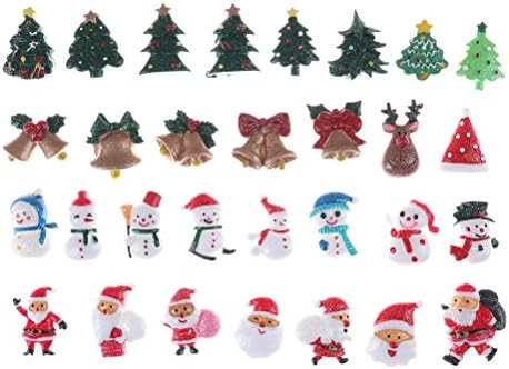 Haishell 30 Pcs Christmas Crafts Resin Flatback Flat Back Christmas Santa Claus Snowman Snowflake Jingle Bell Sock Craft Embellishment