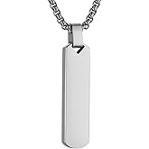 HZMAN Bar Pendant Necklace for Men High Polished Simple Cool Stainless Steel Vertical Cuboid Bar Necklace Jewelry Gift