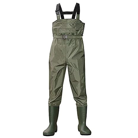 LIUONEXI Wasserdichte Wathose mit Stiefeln Anglerhose Bis Brust Nylon Anglerhose mit eingearbeiteten PVC Stiefeln Watstiefel 