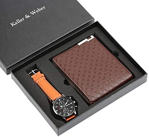 Minimalist Wallet with Leather Watches Gift Set, Quartz Wrist Watch for Boy Boyfriend, Leather Hasp Wallet for Dad Husband, Christmas Gift Set for Men