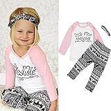 Baby Girl 3PCS Outfits Set,YJM Toddler Baby Kids Girls Clothes T-shirt Pants Leggings Headband (5T, White)