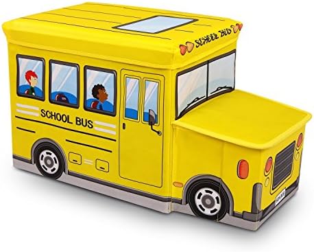 School Bus Collapsible Toy Storage Box with Storage Hood for Kids (Yellow)