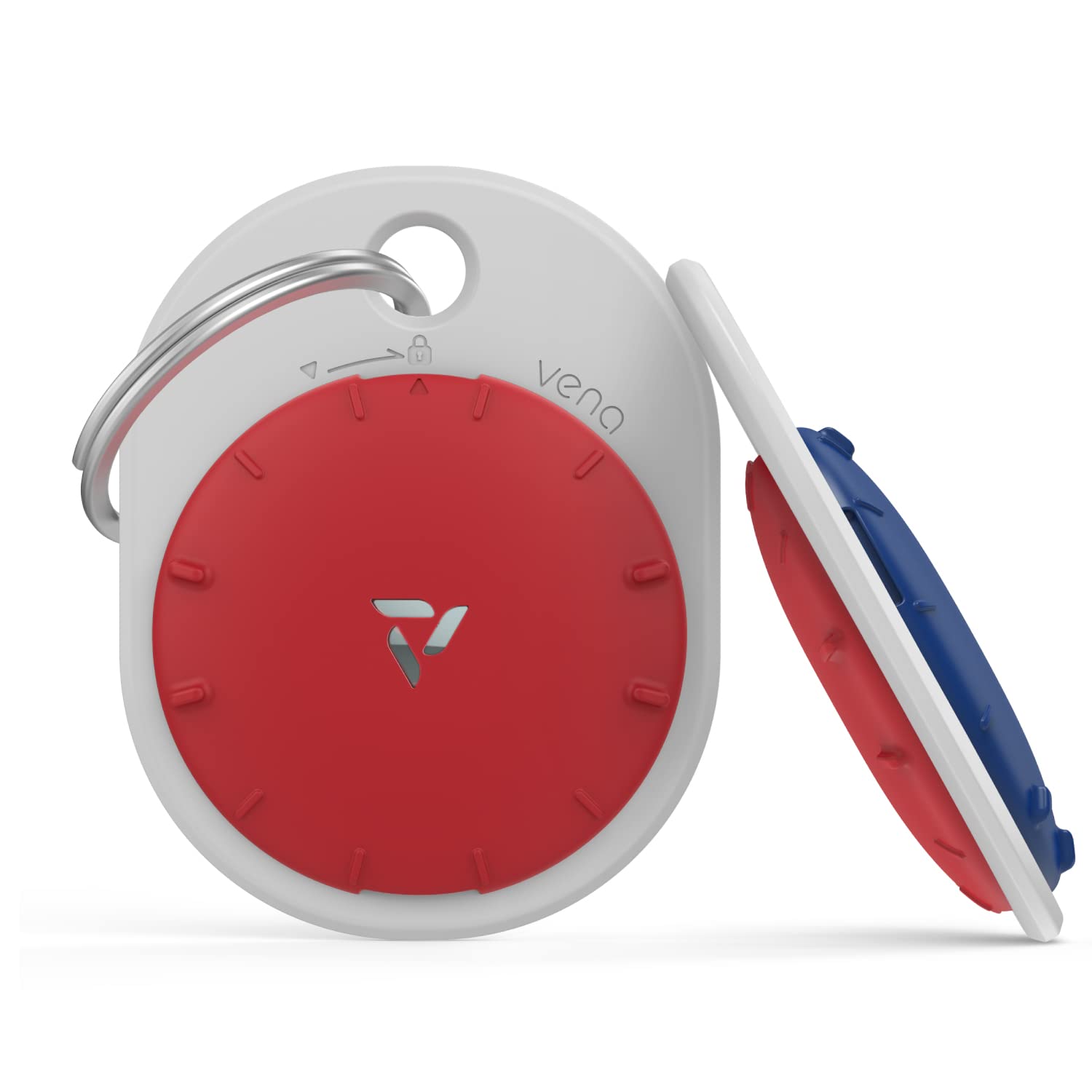 Vena Dual Tone Hybrid Protection Designed for Apple AirTag Holder Case Cover, (Secure Rotate Lock Mechanism) with Anti-Rust Keychain Ring for Keys, Pet Collar, Backpack, Luggage (Red/Blue)