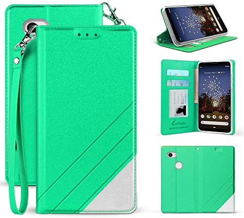 再入荷高評価 Google Pixel 3a Xl プレミアム Puレザー ツートン フリップ フォリオ クレジットカードスロット ウォレットケース 取り外し可能なリストストラップ付き マグネット開閉 無料の絵文字キーチェーン Pixel 3a Xl 6 0インチ用 Wallet Purse Case