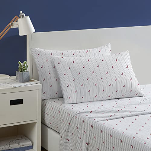 Nautica - Lenzuola doppie, cotone percalle, arredamento casa casual (Audley Stripe Red, Twin)
