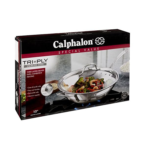Calphalon Triply Stainless Steel 12Inch Wok Stir Fry Pan With Cover The Home Kitchen Store