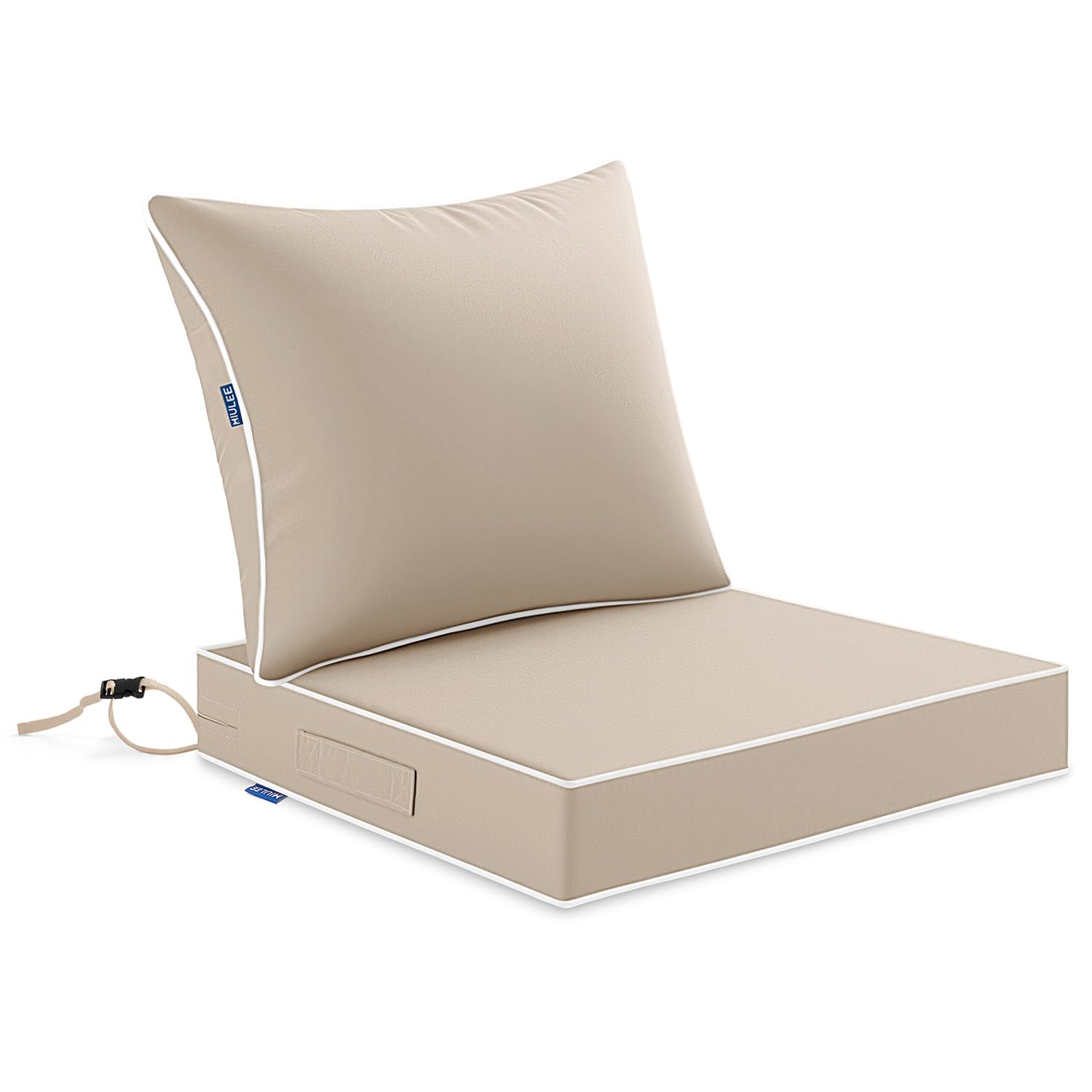 Photo 1 of MIULEE Beige Outdoor Seat Cushion 24x24 Inch Waterproof & 3 Year Fade Resistant Deep Seat and Back Cushion for Patio Furniture Chair Sofa Couch with Handle and Adjustable Straps