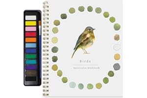 XZGTAND Beginner-Friendly Animals Watercolor Workbooks, 12 Colors Watercolor Paint Set with Paint Brush, Beginner-Friendly Watercolor Painting Kit（Birds）