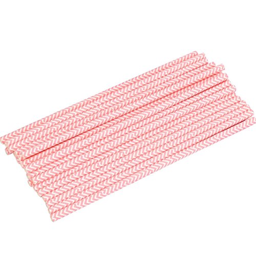 Iuhan 25Pcs Paper Straws Wave For Kids Birthday Party Wedding Decorations (Pink)