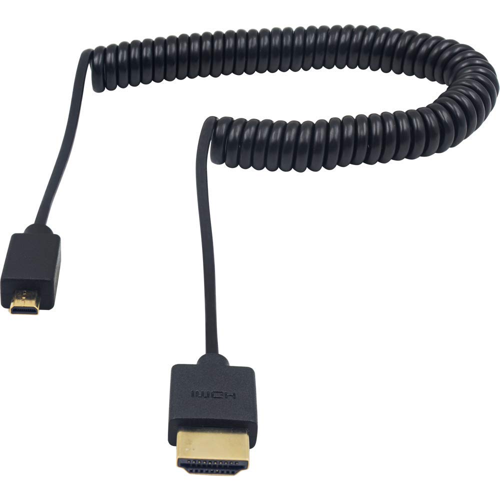 Duttek Micro HDMI to HDMI Cable, HDMI to Micro HDMI Coiled Cable, Extreme Slim/Thin and Flexible Micro HDMI Male to HDMI Male Coiled Cable for 1080P, 4K, Ultra HD, 3D, Ethernet (2.5M/8.2FT)