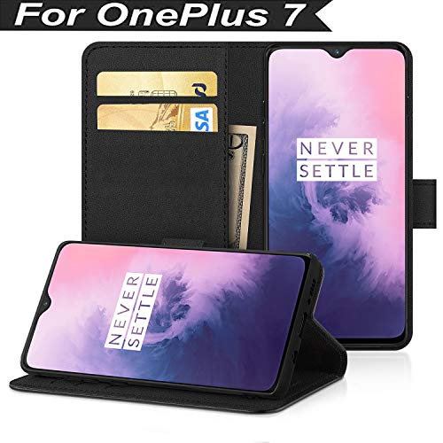 DN-Alive Oneplus 7 Case Cover, Pu Leather [Wallet Case] [Card Holder] [ID Holder] [Flip Case] [Black] [Leather Case] [Card Slot] [Book Case] [Stand Feature] For Oneplus 7 Case Cover