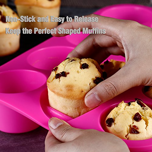 KLEMOO Silicone Muffin Pan, 12-Cup Nonstick Cupcake Baking Tin, Bake the Large Size Perfect Shaped Muffins, No sticking and Easy to Clean-up - Thumbnail 3