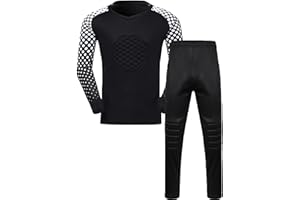 DRHOM Kids Boys Padded Goalkeeper Jersey and Pants Set Long Sleeves Goalie Soccer Shirt Training Uniform Activewear