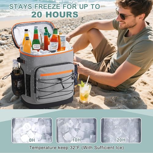 YOUNGOA Mochila Nevera Isotérmica, Mochila Termica Grande de 30 litros con Aislamiento Térmico y A Prueba de Fugas, Bolsa Picnic Impermeable para Hombre y Mujer