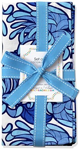 Blue Bloom Napkins – Set of 4 Premium Table Cotton Linens for the Dining Room or Outside Party – Reusable Washable Fabric – Blue, White Fun Floral Flower Summer Pattern