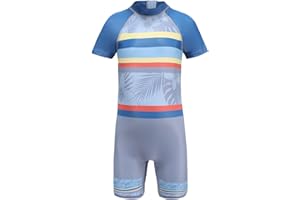 LOLLISY Boys One Piece Rash Guard Swimsuits Short Sleeve Swim Shirt for Kids UPF 50+ Sun Protection Bathing Suits 3-16 Years