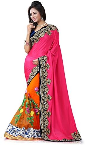 Stylo Sarees Women's Fancy Indian Ethnic Party Wear Designer Saree Free Size Pink, Orange