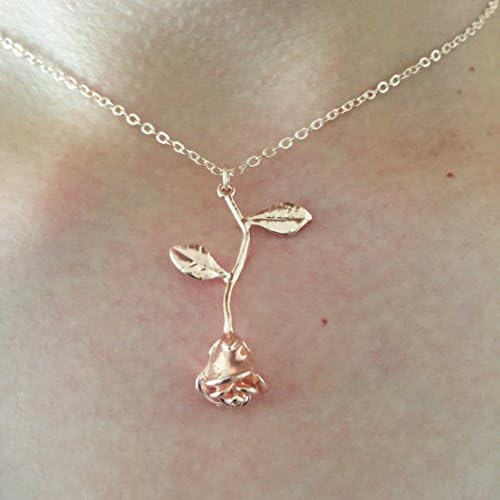Rose Gold Flower Rose Necklace Beauty and the Beast Necklace Bridesmaid Jewelry Anniversary gift for her
