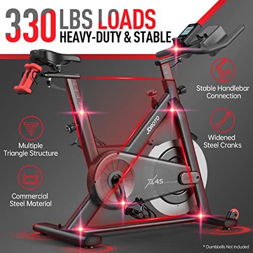JOROTO Exercise Bike/Spin Bike, Silent Stationary Bike Indoor Cycling Bike for home Gym Cardio with Readable Magnetic Resistance with Tablet Holder, 350lbs Weight Capacity 44Days Kinomap Member