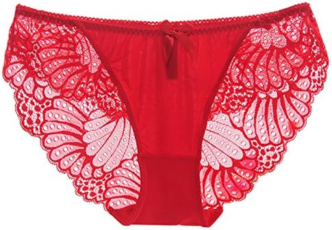 MEYKISS Women's Ice Silk Lace Sexy Low Rise Bikini Hipster Panties 26 Red