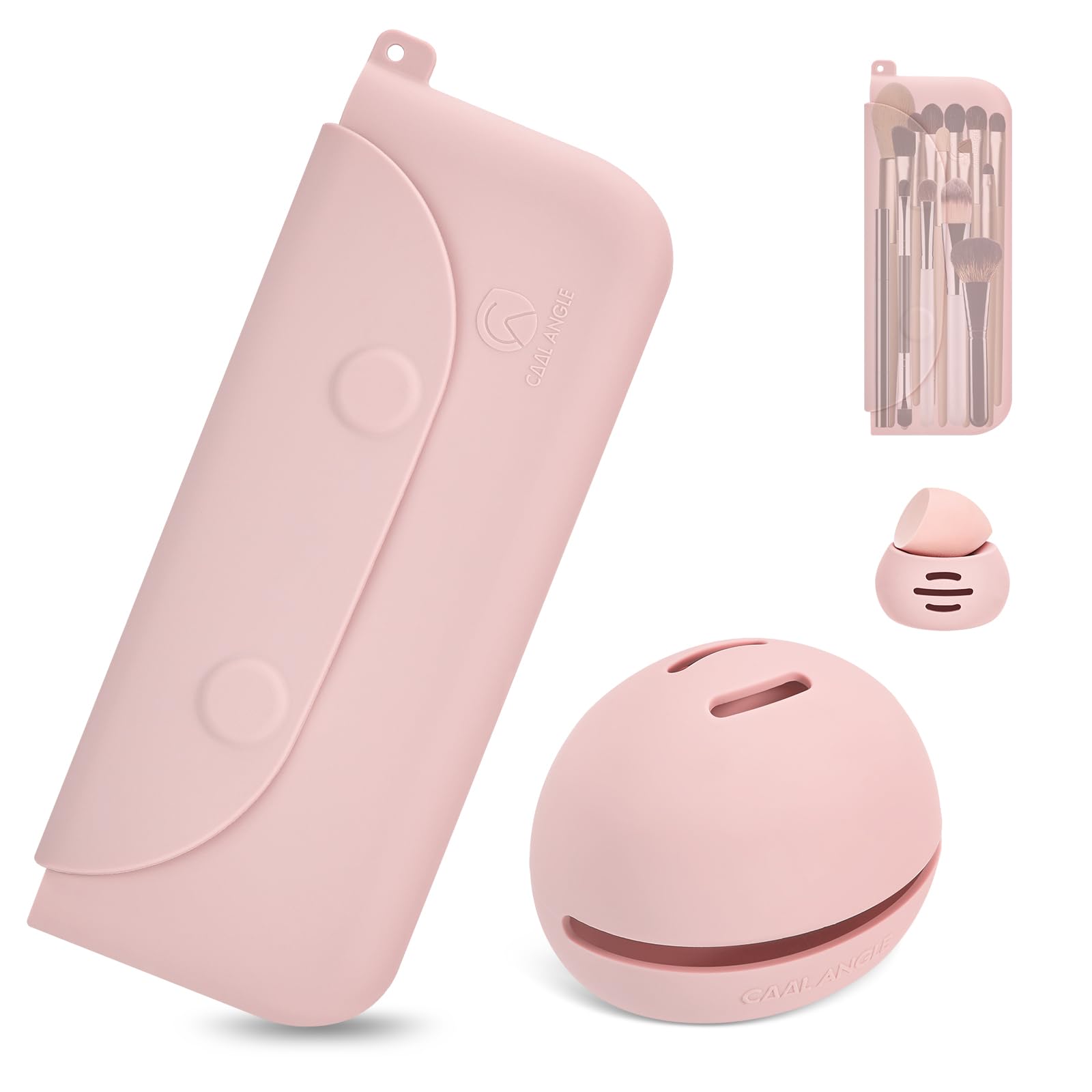 Photo 1 of COOL-ANGLE Silicone Makeup Brush Holder And Beauty Sponge Case, Travel Makeup Brush Case With Magnetic Closure, Makeup Sponge Holder 2 In 1 Stand Storage For Quick Drying Pink