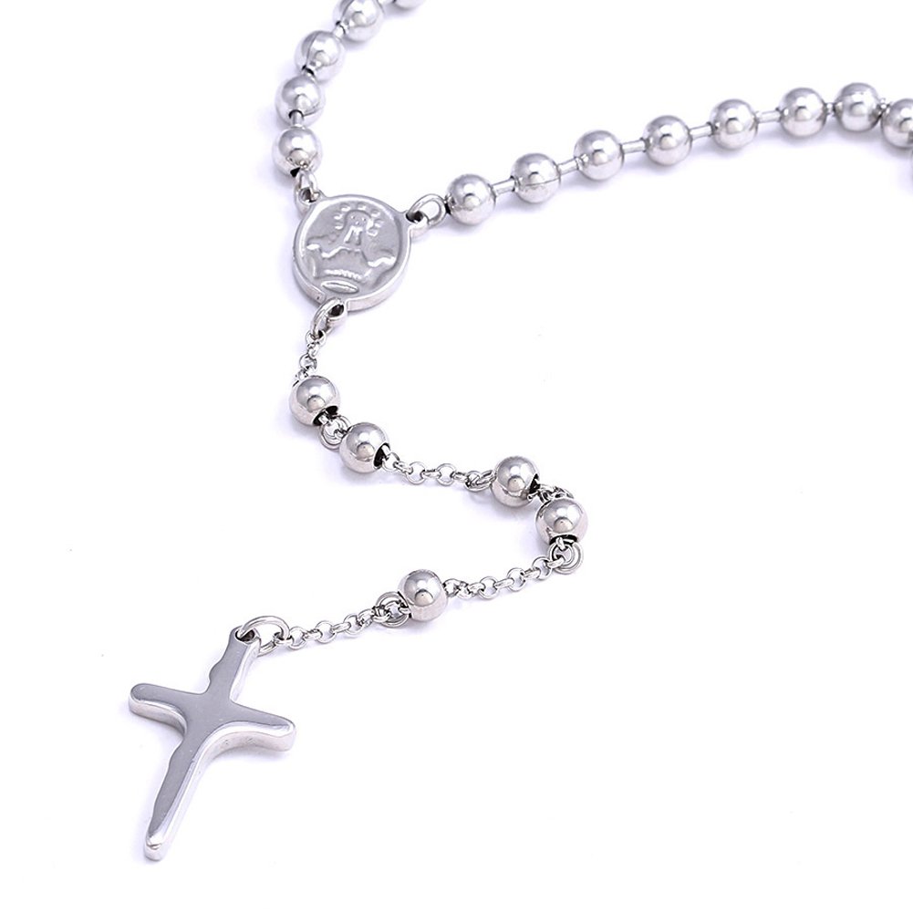 DonDon Men's Rosary Ball Chain 63 cm Stainless Steel in a Black Velvet Pouch