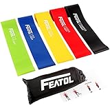 FEATOL Resistance Loop Bands- Set of 5 Premium Exercise Bands - Home& Gym Workout Bands for Yoga, Stretching and Physical Therapy, Suitable for Women and Men, Includes Exercise Guides& Handy Carry Bag