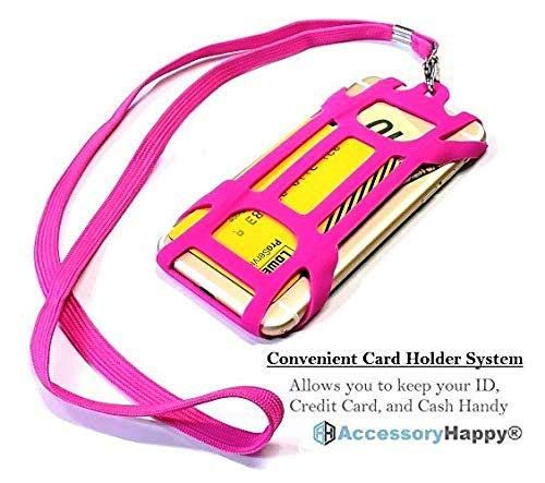 Universal 2 in 1 Lanyard & Card Holder, Cell Phone Tether Neck Strap Silicone Holder for iPhone 5 6 6S 7 8 8 Plus Galaxy S8 S9 Note 8 9 and Other Mobile Phones (Pink)