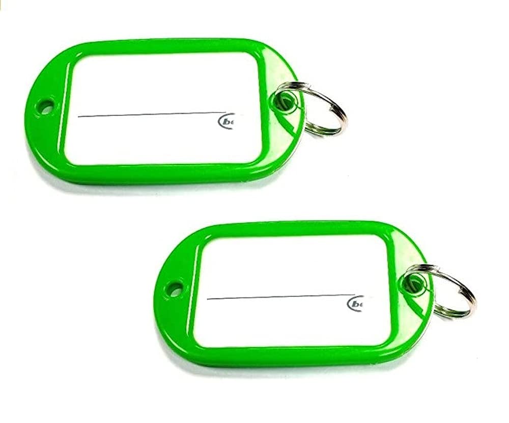 Merriway BH04020 (5 Pcs) Green Key Ring Luggage Tags with Card Inserts, 95mm x 53mm (3.3/4 inch x 2.1/8 inch) - Pack of 5 Pieces