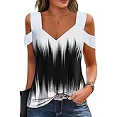 Soesdemo Womens Short Sleeve Tops Casual V Neck Cold Shoulder Comfy T Shirts Trendy Basic Tunics Tank Top
