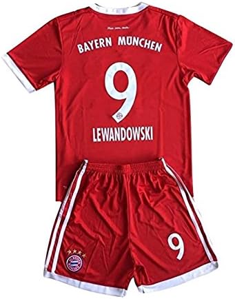 Necoke 2017/2018 Season Bayern Munich Home Stadium Lewandowski 9 Kids/Youths Home Soccer Jersey Shorts Size 24 9-10 Years Old