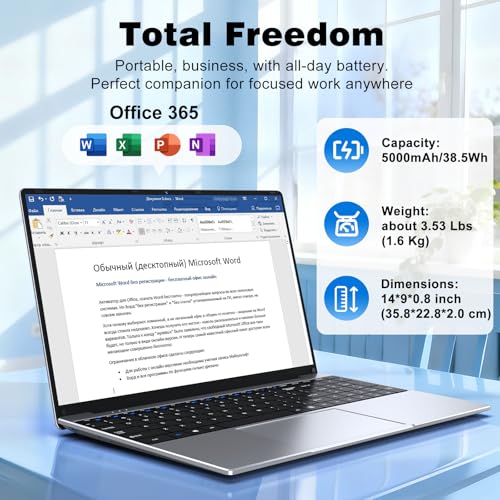 MITUNTUN 2026 New Laptop Computer, 15.6 Inch Window 11 Pro Lap Top PC 16GB RAM 256GB SSD, Core M3(Beat N4000), 2-Year Warranty, Office 365, FHD 1920 * 1080, 180°Open, UHD Graphics