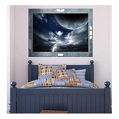 Wall26 - Science Fiction ViewPort - Decal - The Moon and the Lightening - Wall Mural, Removable Sticker, Home Decor - 36x48 inches